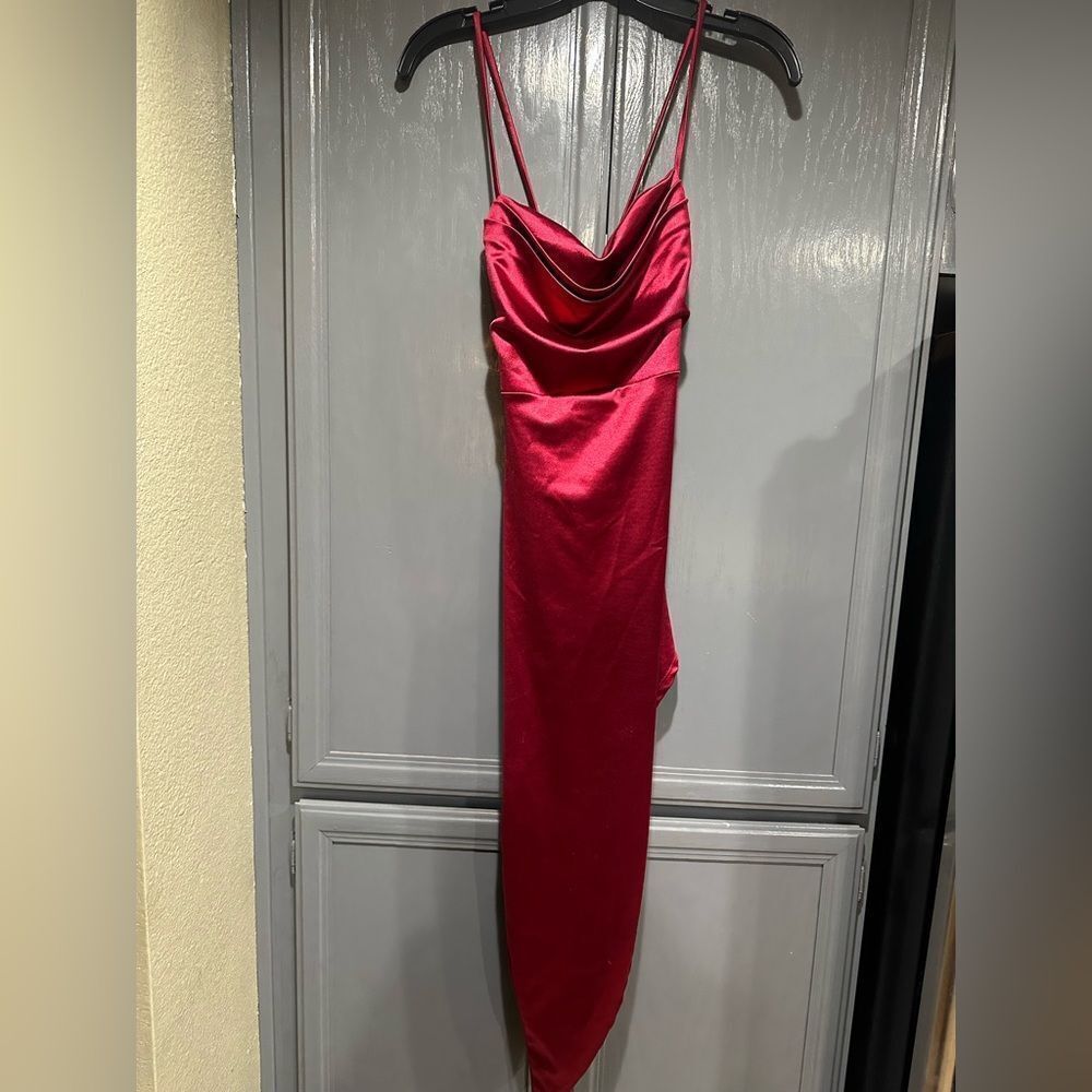 NWT Q Elegant Red Satin Dress Asymmetrical Medium